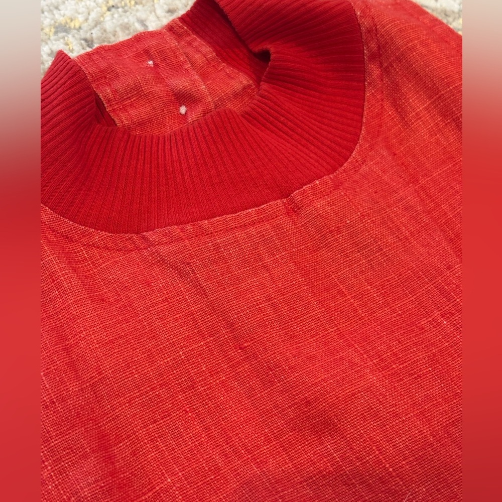 Vintage Red Linen Midi Dress With Button down Back - Picture 15 of 15